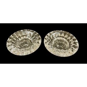 2 Vintage‎ KIG Malaysia Clear Crystal Pressed Glass Tapered Candle Stick Holder